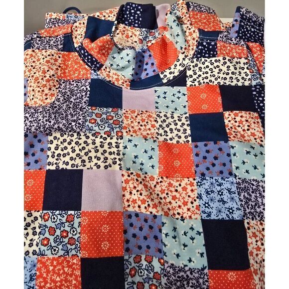 Lands End Womens Patchwork Turtleneck Long Sleeve Top Size L Cotton Blend Colorf - Picture 5 of 6